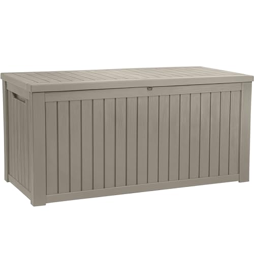 YITAHOME 220 Gallon Large Outdoor Storage XL Deck Box w/Divider for Patio Furniture,Outdoor Cushions, Garden Tools, Sports Equipment and Pool Supplies, Waterproof, Resin, Lockable, Taupe
