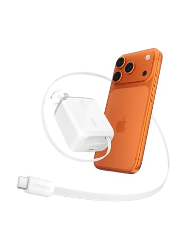 Belkin USB C Retractable Wall Charger, 67W Max GaN Fast Charging Block w/Built-in, Extra-Long 3.3ft Retractable Cable - iPhone Charger for iPhone 17/16 Series, Galaxy, MacBook, AirPods, iPad, & More