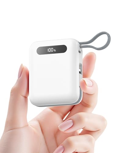 Portable Charger, Ultra Mini 10000mAh Portable Charger Power Bank with Built-in Cables, 35W Fast Charging Battery Pack, Travel Essential Compatible with iPhone 17 16 15 Samsung S22 S21 Google iPad etc