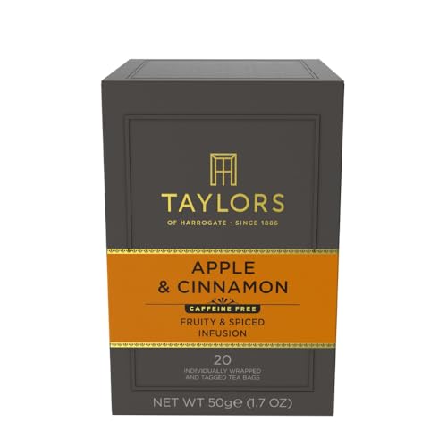 Taylors of Harrogate Apple & Cinnamon, Herbal Tea Individually Wrapped Teabags, 20 Count (Pack of 6), Spiced, Fruity & Sweet, Caffeine-Free, Enjoy Hot or Iced, 120 Teabags Total