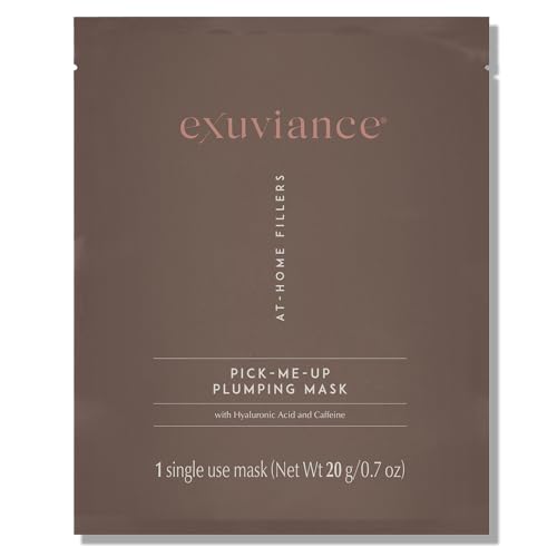 EXUVIANCE Pick-Me-Up Plumping Mask with Pure Hyaluronic Acid and Caffeine for Instant Plumping Hydration - Reveal Smooth, Supple and Luminous Skin, For All Skin Types - Single Use Sheet Mask, 0.7 oz
