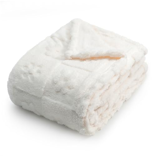 Americanflat 30x40 Jacquard Kids Throw Blanket - Soft and Breathable Mini Fleece Throw Blanket for Couch, Bed, Chair - Fleece Blankets Perfect for Home, Bedroom, or Outdoor - Flower Design in Cream