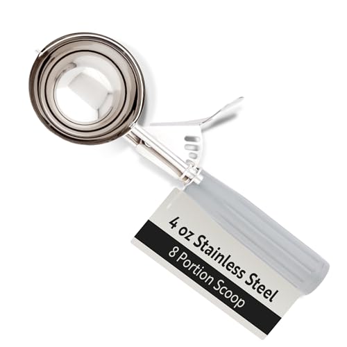 Restaurantware 4 Ounce Portion Scoop, 1 Trigger Release Stainless Steel Cookie Scoop - With Gray Handle, Stainless Steel Disher, For Portion Control, Cookie Dough, Cupcake Batter, Or Ice Cream