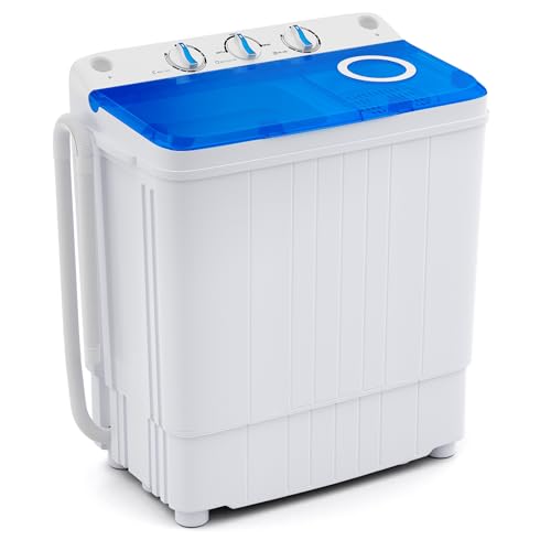 Giantex Portable Washing Machine, 17.6lbs Compact Washer Spinner Combo with Pump Drain, Twin Tub 11lbs Wash & 6.6lbs Spin, Lavadoras Portatiles for Apartment RV Dorm College (White & Blue)
