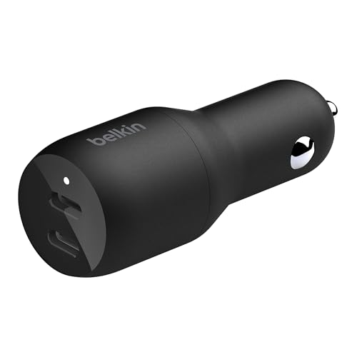 Belkin 36-Watt Dual-USB Car Charger - Power Delivery 2 18W USB-C Ports with PPS Charging Apple iPhone 14, 14 Pro, 14 Pro Max, iPhone 13, 13 Pro, 13 Pro Max Samsung Galaxy, AirPods - USB-C Charger