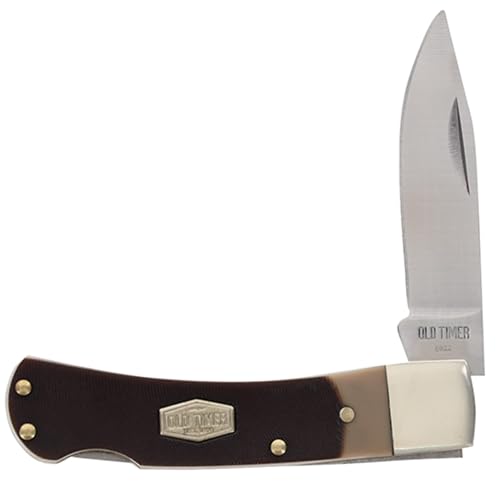 Old Timer 3OT Bearhead Traditional Lockback Pocket Knife with 2.2in High Carbon Stainless Steel Blade, Sawcut Handle, and Convenient Small Size for EDC, Whittling, Camping, Hunting, and Outdoors