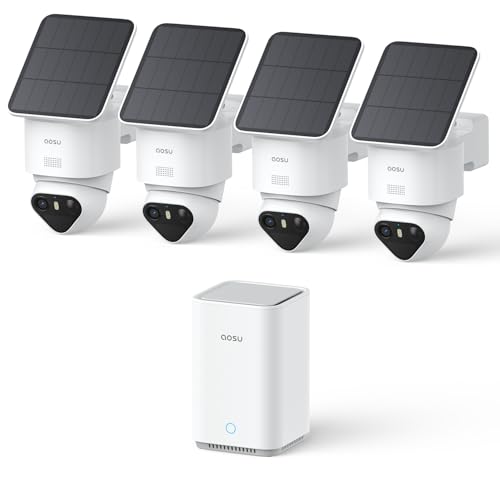 aosu T2 Ultra 4K Security Cameras Wireless Outdoor, 4 Cam Kit, Smart Home Security System with TrueColor Night Vision, AI Recognition & 360° Motion Tracking, Solar Power, Expandable 1TB Local Storage