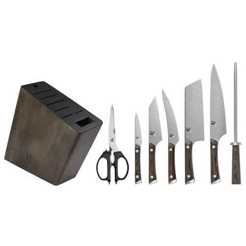 Shun Kanso 8 Piece Block Set, Includes 8" Chef's, 3.5" Paring, 7" Utility, 6.25” Boning Fillet Knife & More, Handcrafted Japanese Knife Set, AUS10A Stainless Steel Blades, Tagayasan Wood Handles