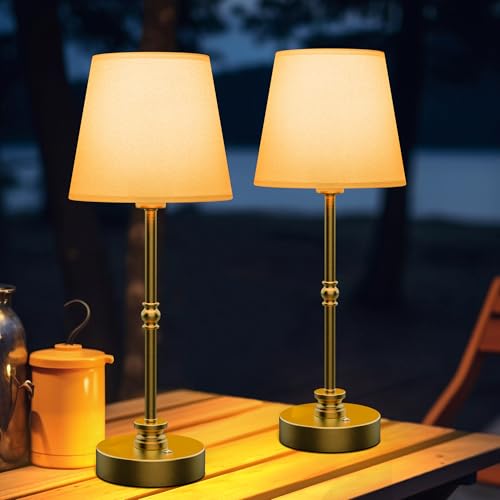 XANSO Rechargeable Table Lamp Cordless,5200mAH Battery Operated LED Lamp,3000K Stepless Dimming,Portable Touch Control Wireless Lamp for Dining Room Living Room Bedroom Restaurant Gold 2 Pack