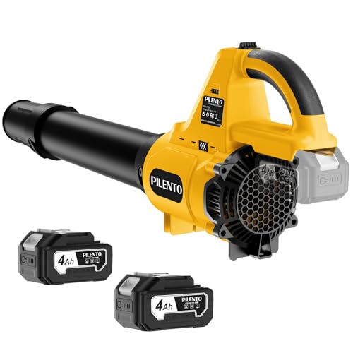 Leaf Blower Cordless with 2 4.0Ah Battery Operated and Fast Charger, 580CFM 180MPH Electric Leaf Blower, 3 Speed Mode, 20V Powered Handheld Blowers for Lawn Care, Blowing Leaves, Small Gravel, Yellow