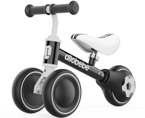 allobebe Baby Balance Bike, Cute Toddler Bikes 12-36 Months Gifts for 1 Year Old Girl Bike to Train Baby from Standing to Running with Adjustable Seat Silent & Soft 3 Wheels (Black)