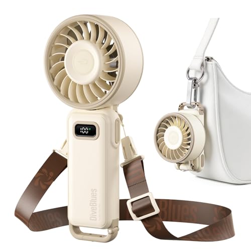 Diveblues Portable Handheld Fan, 7.4m/s High Speed Turbo Fan, 180° Foldable 4-in-1 Personal Neck Fan Carabiner Clip, 100 Speed Stepless Control, USB-C Rechargeable for Travel, Makeup Hot Flashes,D6036