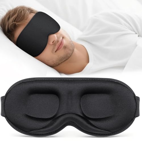 Vynix Sleep Mask for Men Women - 100% Blackout Eye Masks for Sleep - 3D Soft Sleeping Mask for Side Sleepers - Zero Pressure Lash Extensions Eye Cover Shade for Airplane Travel Essentials, Black