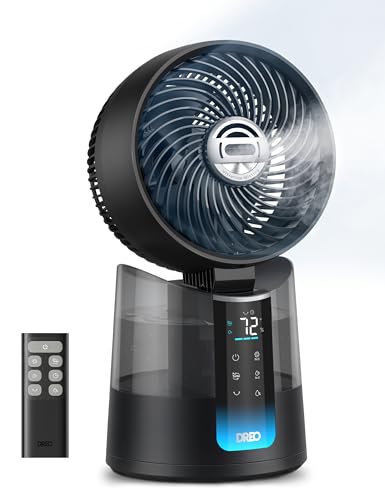 DREO TurboCool Misting Fan 516, 150°+30° Omni-directional Oscillating, Desk Cooling Fan 5℉ Drop, Evaporative air cooler, 26 ft/s Wind, Ultrafine Mist, 20dB, 6 Speeds 2 Modes, Remote Control, Black