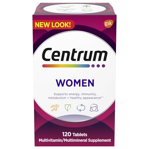 Centrum Multivitamin for Women, Multivitamin/Multimineral Supplement with Iron, Vitamin D3, B Vitamins and Antioxidant Vitamins C and E, Gluten Free, Non-GMO Ingredients - 120 Count