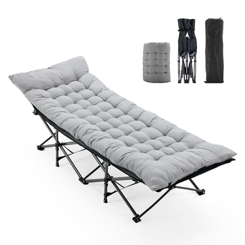 OLIXIS Folding Camping Cot, Rollaway Bed, Portable Camping Bed for Indoor & Outdoor, Sleeping Cot for Adults, 3.5'' Cushion, 440 lbs Sturdy Frame, Quick Setup, Compact Carry & Storage, Grey