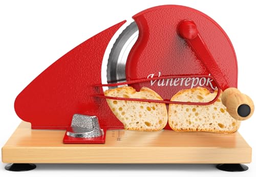 vanerepok Upgrade Manual Bread Slicer for Homemade Sourdough Bread, Classic Hand Crank Home Bread Slicer With Scale Line and Steel Fence, Sharp Blade, Adjustable Width for Homemade & Commercial Use