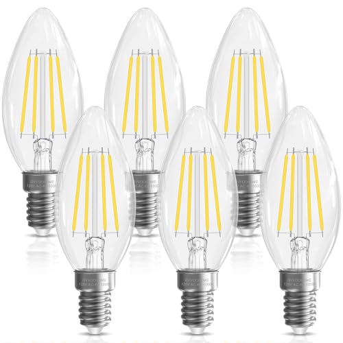 GvvooHome LED Candelabra Light Bulbs 40 watt Equivalent, E12 LED Bulb Non-Dimmable Chandelier Light Bulb, 5000K Daylight B10 LED Candle Bulb, 90+CRI, 400LM, Cear Glass, 6 Pack