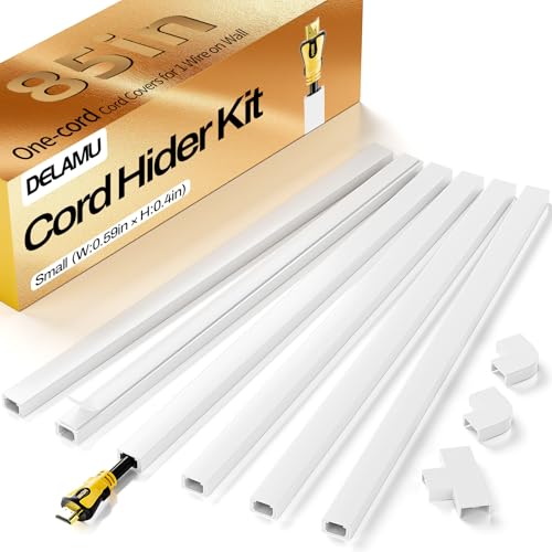 Delamu Cord Hider, Cord Covers for Wires on Wall, One-Cord Cable Hider, Self-Adhesive Wire Hiders Wire Covers for TV Cords on Wall, Easy Mount Cable Cover Management Kit, 6X W0.59 H0.4in, White