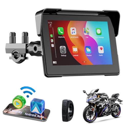 Motorcycle Carplay Screen for Apple carplay & Android Auto, 7" Portable Wireless Waterproof Touchscreen - Support car Play GPS Navigation/Dual BT/Voice Control for Motorcycle Riders