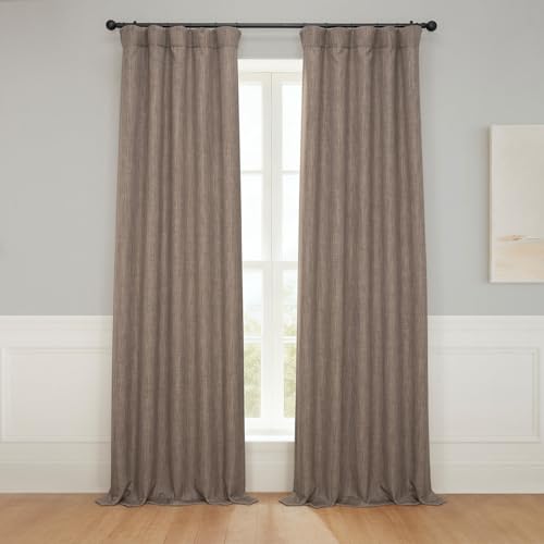 HPD Half Price Drapes - Faux Linen Curtains for Living Room (1 Panel) - 50W X 108L - Textured Room Darkening Curtains for Bedroom 108 Inches Long - Drapes for Home Decor, Dutch Cocoa
