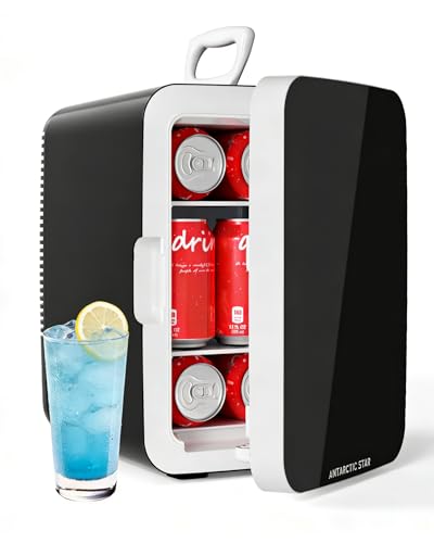 Antarctic Star Mini Personal Fridge Cooler, 10L Portable Compact Refrigerator, 2.6 Gal Small Cooler with AC/DC Adapters for Beverages, Food, Skincare, Bedroom, Office, Dorm Room, or Cabin, Black