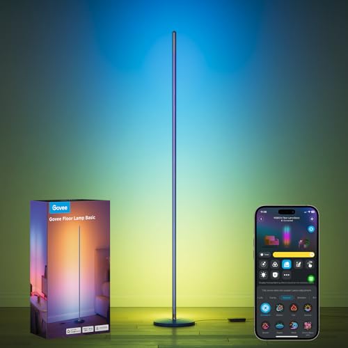 Govee RGBIC Floor Lamp Basic, 1000lm LED Corner Lamp Works with Alexa, Smart Modern Floor Lamp with Music Sync and 16 Million DIY Colors, Color Changing Standing Lamp for Bedroom Living Room Blue