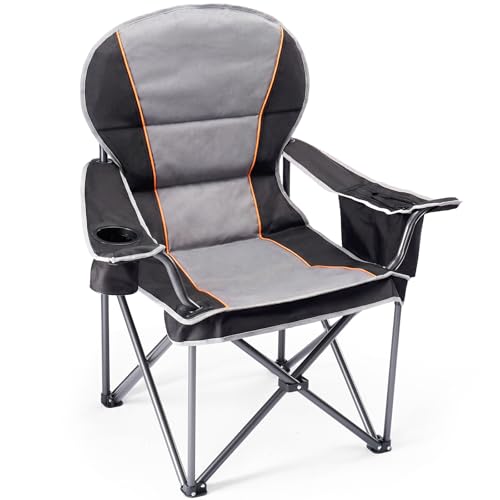 DUMOS Oversized Camping Chair for Adults, Heavy Duty 500 LBS Support Folding Outdoor Chair with Side Cooler Bag, Cup Holder, for Camp Beach Garden, Back Bag, Thicken 300D Oxford, Black