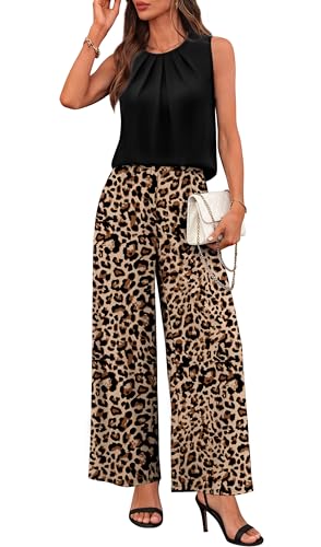 WIHOLL 2 Piece Sets for Women Spring Summer Outfits Cruise Travel Airport Beach Vacation Clothes Trendy Lounge Sets Casual Resort Wear Matching Women Clothing Wide Leg Pants Set L