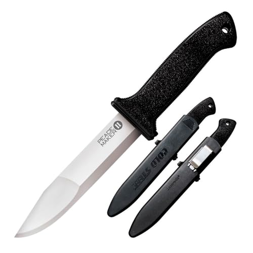 Cold Steel Peace Maker II Compact Lightweight 5.5" Fixed Blade 4116 Stainless Steel Clip Point Tactical Outdoor Hunting Knife, 4.75" Kray-Ex Handle, Ambidextrous Secure-Ex Sheath w/Belt Clip