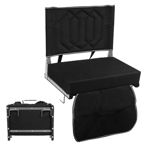 Comfortable Stadium Seats for Bleachers with Back Support & Cushioned Seat, Shoulder Strap, Carry Handle, and Storage Pockets, Perfect for Sports, Concerts, Camping & Outdoor Events, 1pack, Black