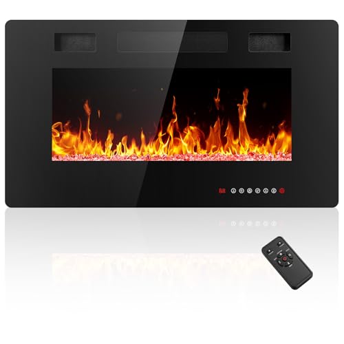 Electactic Electric Fireplace 30 inch, Recessed and Wall Mounted Electric Fireplace with Remote Control, Fireplace Heater, Linear Fireplace with Timer, Adjustable Flame Color, 750w/1500w, Black