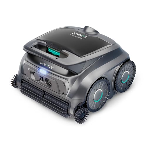 WYBOT B1 Cordless Robotic Pool Vacuum, Quad-Roller Brushes for Edge Cleaning, Smart Pool Cleaner Robot for Inground & Above Ground Pools, High Obstacle Crossing, App Control, Silver Gray