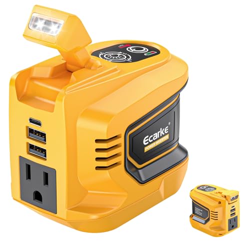 Ecarke 220W Portable Power Inverter Compatible with DeWALT 20V Battery (Tool Only), DC 20V to AC 110V Power Station with 1 AC Outlet, 2 USB-A, 1 Type-C & LED Light for Camping Outdoor Emergency