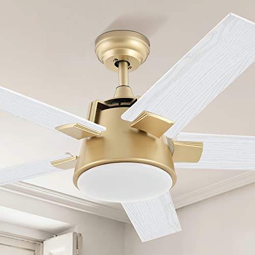 YITAHOME Ceiling Fan with Light and Wall Switch Remote, 52 Inch Modern Gold White Fan, Quiet Reversible Motor, Dimmable LED Color, Memory Function for Bedroom Living Room Patio Indoor