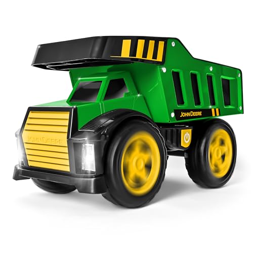 John Deere 16" Steel Dump Truck, Realistic Lights & Sounds, Heavy Duty Metal Truck Bed, Extra Large Wheels, Rugged Construction Vehicle Toy for Kids, Ages 3+, Indoor and Outdoor Play
