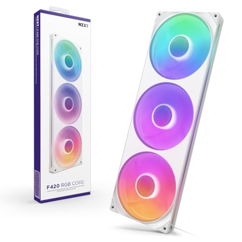 NZXT F420 RGB Core - 420mm Single-Frame Fan Unit with 3 x 140mm RGB Fans - Speed & Lighting Control - High Static Pressure & Airflow - Fluid Dynamic Bearings - 8 aRGB LEDs Per Fan - White
