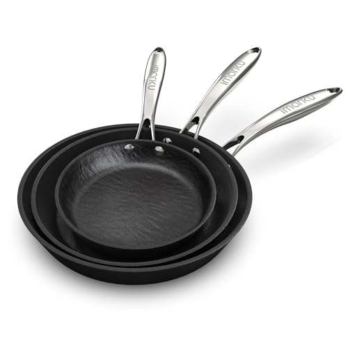 imarku Nonstick Frying Pan Skillets, 3 Pcs Omelette Pan with Stay Cool Handle, Healthy Cooking Frying Pan, Free of PFAS PFOA PTEE, Oven/Dishwasher Safe, Compatible with All Cooktops, Christmas Gift