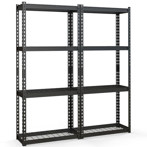 Goplus 4-Tier Metal Shelving Unit, 2 Pack Heavy Duty Wire Storage Rack with Anti-Slip Foot Pads, Height Adjustable Shelves for Warehouse, Kitchen, Living Room, Garage, 12" D x 27.5" W x 60" H