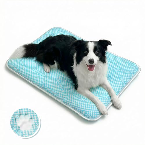 furrybaby Dog Cooling Mat Dog Bed mat, Extra-Thick Dog Crate Pad, Cat Bed, Washable Pet-Safe Magic Cooling Pad for Dogs Cats, Long Lasting Cooling for Crate Bed Indoor Outdoor Summer, 35x28, Sea