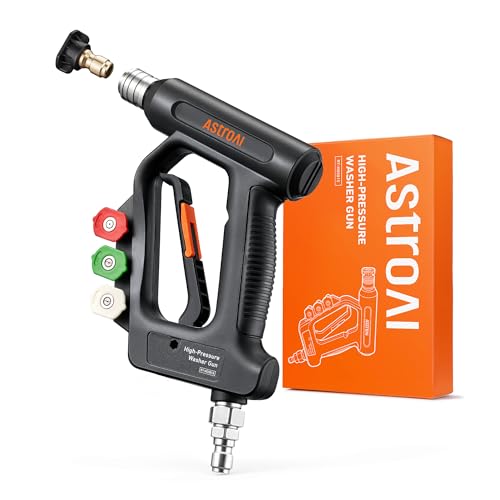 AstroAI Short Pressure Washer Gun with Swivel, Power Washer Gun with 3/8" Quick Connect Inlet & 1/4" Outlet, 4060 PSI, with 4 Nozzles, Ergonomic Comfort Grips, Compatible with Foam Cannon for Car Wash