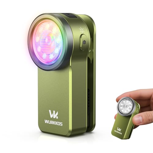 Wurkkos HD03 EDC Flashlight Rechargeable Clip-on Light, 680Lumens Mini Pocket Flashlight with RGB, Magnetic Small Flat Flashlight for Camping, Repairing, Signaling, Cycling (Green)