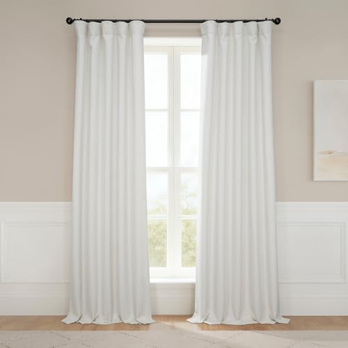 HPD Half Price Drapes - Faux Linen Curtains for Living Room (1 Panel) - 50W X 96L - Textured Room Darkening Curtains for Bedroom 96 Inches Long - Drapes for Home Decor, Birch Taupe