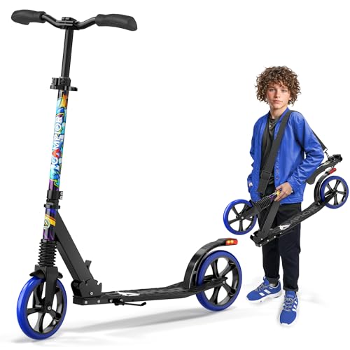 Campior Kick Scooter for Ages 6+, for Kids, Teens, and Adults, Max Load 240 LBS, Foldable, 8-inch Big Wheels for Kids and Adults, with Kickstand, 3 Adjustable Levels, Child Safety Approved, Tree