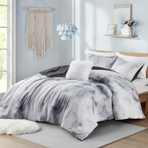 Intelligent Design Duvet Cover King Bedding Sets for Girls & Boys Watercolor Tie Dye King Duvet Cover Set Kids, Microfiber King Size Duvet Cover Set, Pillow Cassiopeia, King/Cal King, Charcoal 4 Piece