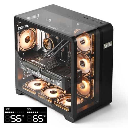 darkFlash ATX Mid-Tower PC Case with Screen, Three Side Glass, Curved Full View Dual Gaming PC Case, 4 PWM ARGB Fans Computer Case Pre-Installed, Type C, RTX 40 Compatible, Black(L280)