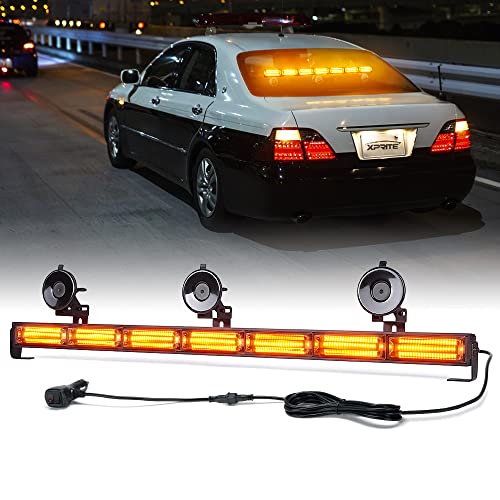 Xprite 31" COB LED Traffic Advisor Strobe Light Bar w/21 Flash Patterns & Suction Cup Mount, Windshield Deck Caution Lightbar for Construction Towing Snow Plow Pickup Work Trucks Cars - Amber