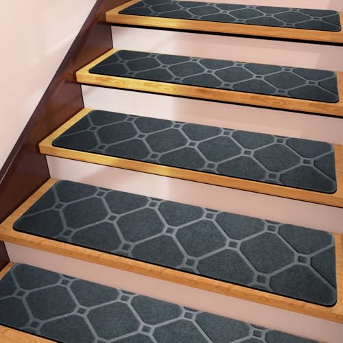 Demiwise Non Slip Stair Treads for Wooden Steps Indoor,7 Pack 8" x 30" Non Slip Carpet Stair Treads with Reusable Adhesive Rubber Backing,Staircase Step Treads Carpet Treads for Kids Elders and Pets