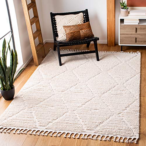 SAFAVIEH Marrakesh Collection Area Rug - 6'6" x 9', Beige, Moroccan Trellis Design with Tassel Detail, Non-Shedding & Easy to Clean, Ideal for Living Room, Bedroom, Dining Space (MRK517C)