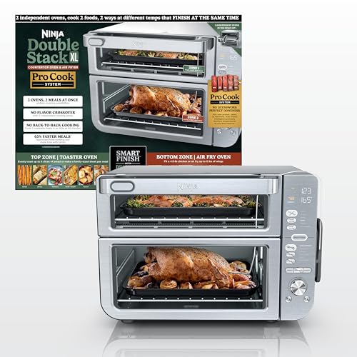 Ninja Air Fryer & Toaster Oven Combo with Thermometer | Double Stack XL | 12-in-1 | Smart Finish & DualZone Technology Cook 2 Meals at Once | Air Fry, Bake, Broil, Reheat | Stainless Steel | DCT651